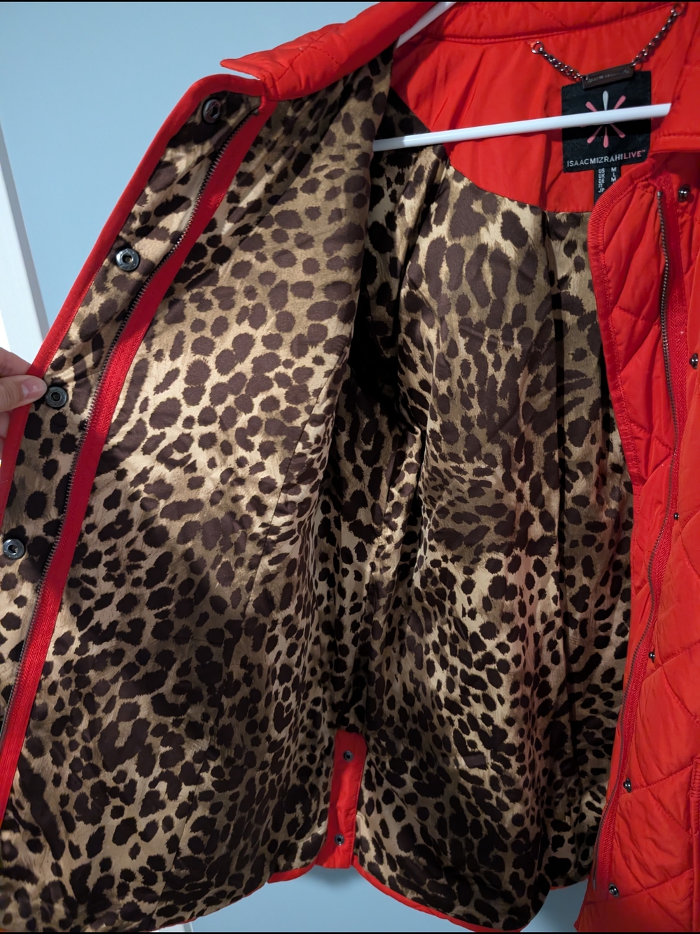 Isaac Mizrahi Red Quilted Jacket with Leopard Trim - Picture 4 of 5